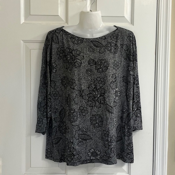 J. Jill Ballet Neck 3/4 Sleeve Black and White Print Top Size XL - Picture 1 of 8